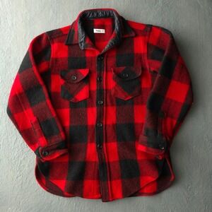 Vintage 70s Red Buffalo Plaid Wool Shirt Jacket Small USA Made